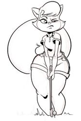  anthro bottomwear cats_don&#039;t_dance clothing domestic_cat eyebrows felid feline felis female golf golf_club mammal monochrome pear-shaped_figure polo_shirt raised_eyebrow sawyer_(cats_don&#039;t_dance) shirt shorts solo sport thick_calves thick_thighs topwear vaaan warner_brothers wide_hips 