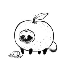  ame_to_kimi_to animal_focus costume food food_focus fruit greyscale highres looking_at_viewer mandarin_orange monochrome nikaidou_kou no_humans orange_peel simple_background solo tanuki tanuki_(ame_to_kimi_to) white_background 