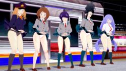  3d 5girls black_panties breasts camie_utsushimi embarrassed enf female female_only female_with_female koikatsu kyoka_jiro large_breasts loafers misunderstoodsecrets momo_yaoyorozu my_hero_academia nejire_hado ochako_uraraka panties school_uniform serafuku shiketsu_high_school_cap shiketsu_high_school_uniform skirt skirt_lift small_breasts train upskirt wardrobe_malfunction white_panties wide_hips wind_lift 