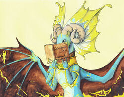  anthro book dragon fae_dragon female flight_rising horn membrane_(anatomy) membranous_wings mythological_creature mythological_scalie mythology scalie simple_background solo srnecka wings 