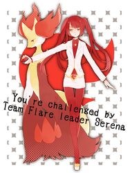  animal_ear_fluff commentary_request corrupted_metadata delphox female hatono_haru poke_ball pokemon pokemon_(creature) pokemon_xy serena_(pokemon) team_flare_uniform 