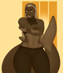  2017 5_fingers amber_eyes anthro cetacean clothed clothing digital_media_(artwork) dolphin female fin fingers front_view grey_hair hair hi_res long_hair looking_at_viewer mammal marine midriff navel nextel oceanic_dolphin orca simple_background solo standing tail tail_fin thick_thighs toothed_whale wide_hips 