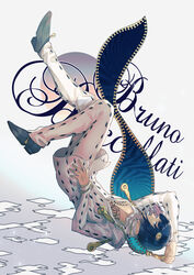  1boy black_eyes black_hair bob_cut bruno_bucciarati character_name commentary full_body hair_ornament highres jojo_no_kimyou_na_bouken male_focus sagta_panggang solo vento_aureo zipper 