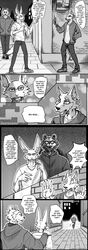  absurd_res angry anthro bear beastars brown_bear canid canine canis clothing coat dialogue english_text eyewear fan_character glasses group hi_res hoodie hybrid knife lee_(greatlizardwizard) legoshi&#039;s_chimera_(beastars) male mammal missing_finger monochrome mugging profanity scar scared scary_face sunny_frostwolf text topwear trevor_(greatlizardwizard) trio ursine weapon wolf 