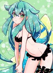  bikini black_bikini cleavage female gatchaman_crowds green_eyes green_hair long_hair swimsuit utsutsu very_long_hair 