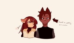  anthro brown_eyes bust_portrait canid canine clothed clothing digital_media_(artwork) duo felid female hair kanel male mammal portrait red_hair romantic romantic_couple simple_background white_background 