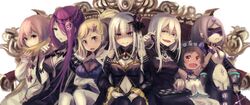  6+girls bad_id bad_pixiv_id bare_shoulders black_dress blindfold blonde_hair blue_eyes blush_stickers board_game bound bound_legs breasts brown_hair butterfly_hair_ornament carmilla_(re:zero) chess_piece chessboard cleavage clothing_cutout colored_eyelashes commentary_request covered_eyes daphne_(re:zero) dress echidna_(re:zero) flower hair_flower hair_ornament hair_over_one_eye hairclip hand_in_own_hair head_wreath heart heart_hair_ornament highres legbinder long_hair looking_at_viewer medium_breasts minerva_(re:zero) multiple_girls navel_cutout one_eye_covered pink_hair purple_hair re:zero_kara_hajimeru_isekai_seikatsu red_eyes restrained restraints satella_(re:zero) scarf sekhmet_(re:zero) shaded_face side_ponytail smile throne typhon_(re:zero) white_hair witch yokoyama 