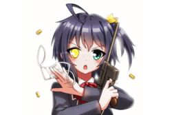  blue_hair bobomaster chuunibyou_demo_koi_ga_shitai! eyepatch green_eyes short_hair takanashi_rikka weapon white 