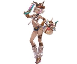  alternate_costume animal_ears backpack bag bikini bikini_top_only chains chloe_(granblue_fantasy) colorized dark-skinned_female dark_skin denim denim_shorts earrings ears_through_headwear erune female fingernails flower full_body goggles granblue_fantasy hat hat_flower high_heels jewelry minaba_hideo multicolored_hair nail_polish official_art purple_eyes purple_hair short_hair shorts simple_background smile solo star-shaped_eyewear star_(symbol) stuffed_animal stuffed_toy swimsuit tan tanlines transparent_background two-tone_hair water_gun white_hair 