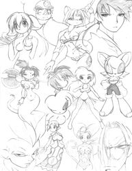  2005 animal_humanoid axe bat big-e6 blush breasts canid canine capcom cat_humanoid cleavage clothed clothing darkstalkers dragon_ball featureless_breasts felicia_(darkstalkers) felid felid_humanoid feline feline_humanoid female fox goomba goombella group hand_on_hip hi_res humanoid krystal_(star_fox) mammal mammal_humanoid mario_bros melee_weapon monochrome nintendo paper_mario rouge_the_bat saiyan sega skimpy sonic_the_hedgehog_(series) star_fox topless vegeta weapon wide_hips 