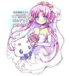  alternate_costume aria_(manga) aria_pokoteng bad_id bad_pixiv_id bare_shoulders blue_eyes bouquet breasts bridal_veil bride choker cleavage dress elbow_gloves female flower gloves hair_flower hair_ornament long_hair mizunashi_akari pecorin photoshop_(medium) pink_hair short_hair_with_long_locks sidelocks signature small_breasts strapless strapless_dress translated veil wedding_dress white_dress white_gloves 