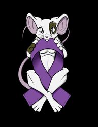  anthro antonya_flynn bite breast_cancer_awareness breasts cancer_(disease) cancer_awareness female grey_eyes hi_res looking_at_viewer mammal mouse muniversalarts murid murine navel nude purple_ribbon ribbons rodent simple_background solo 