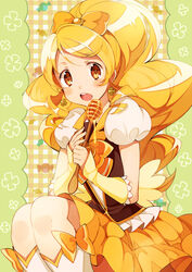  blonde_hair blush commentary_request cure_honey female hanokage happinesscharge_precure! honey honey_dipper long_hair looking_at_viewer magical_girl oomori_yuuko open_mouth ponytail precure skirt solo wide_ponytail yellow_eyes yellow_skirt 