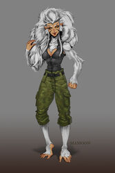  barefoot battle bottomwear cammo clothing feet female fur haplorhine hi_res kouya_ni_kemono_doukokusu mammal monkey pants primate solo tomoe topwear vest yellow_eyes 