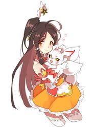  ahoge animal_ears ara_haan bad_id bad_pixiv_id bare_shoulders black_hair black_sclera blush chinese_clothes claws colored_sclera colorized creature detached_sleeves elsword eun_(elsword) female fox frilled_skirt frills hair_ornament hairpin heart inna kitsune kyuubi little_xia_(elsword) long_hair multiple_tails skirt solo tail thighhighs white_background white_fur yellow_eyes 