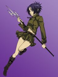  blue_eyes boots chains chrome_dokuro eyepatch female katekyo_hitman_reborn! knee purple_hair solo spear trident weapon 