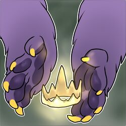  1:1 2017 5_toes ambiguous_gender ambiguous_species avoid_posting claws close-up crown damian_(maim) disembodied_hand feet fur headgear maim mammal pawpads paws purple_body purple_fur solo toe_claws toes 