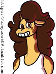  3:4 anthro breasts bust_portrait cal_arts clothed clothing crayzee609 digital_media_(artwork) female giraffe giraffid gloria_(crayzee609) hair horn long_hair looking_at_viewer mammal meme ossicone portrait smile solo teeth 