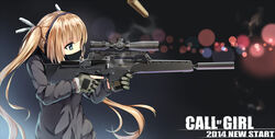  aiming assault_rifle blonde_hair blue_eyes call_of_duty casing_ejection commentary_request covered_mouth english_text female gun h&amp;k_sl8 hagi_(ame_hagi) headset heckler_&amp;_koch highres long_hair long_sleeves mask original rifle scarf shell_casing solo suppressor twintails weapon 