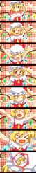  &gt;_&lt; :d \o/ ^_^ absurdres arms_up ascot blonde_hair blush blush_stickers cake candy closed_eyes commentary_request female flandre_scarlet flapping food fourth_wall frilled_hat frills glomp happy hat highres hug incoming_kiss kissing mukai o3o oerba_yun_fang open_mouth outstretched_arms plaid plaid_background pocky puffy_short_sleeves puffy_sleeves red_eyes short_hair short_sleeves side_ponytail slit_pupils smile tall_image touhou white_headwear wings xd yellow_ascot 