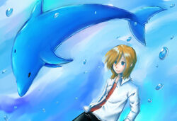  alfin basil blue_eyes brown_hair dolphin katekyo_hitman_reborn smile 