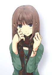  bad_id bad_pixiv_id black_eyes brown_hair commentary_request female long_hair original scarf smile solo tamaki_fuyu 