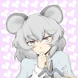  animal_ears commentary_request dowsing_rod female grey_hair looking_at_viewer mouse_ears naui_kudan nazrin short_hair smile solo touhou upper_body 