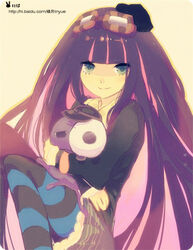  bad_id bad_pixiv_id blue_eyes colored_inner_hair female goggles goggles_on_head hat honekoneko_(psg) laolaolao5 long_hair multicolored_hair panty_&amp;_stocking_with_garterbelt photoshop_(medium) purple_hair smile solo stocking_(psg) striped_clothes striped_thighhighs stuffed_animal stuffed_toy thighhighs 