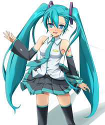  aqua_eyes aqua_hair bare_shoulders detached_sleeves eto hair_ornament hatsune_miku highres long_hair nail_polish necktie open_mouth solo sukesan thighhighs twintails very_long_hair vocaloid zettai_ryouiki 