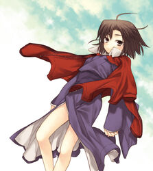  bad_id bad_pixiv_id female jacket japanese_clothes kara_no_kyoukai kimono kotarou_(raincoat) red_jacket ryougi_shiki sky solo 