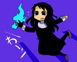  bad_id bad_pixiv_id black_hair blue_eyes chibi female fire hizaki_ryuuta kara_no_kyoukai kokutou_azaka long_hair magic reien_girl&#039;s_academy_school_uniform school_uniform solo sweatdrop tripping 