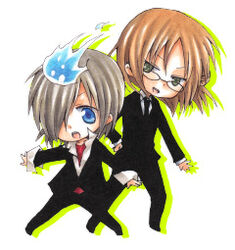  basil brown_hair chibi flame glasses katekyo_hitman_reborn oregano suit 