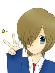  basil blue_eyes brown_hair katekyo_hitman_reborn peace_sign 