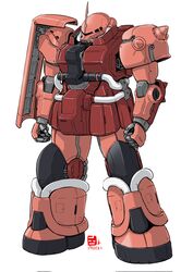  clenched_hands dated gundam highres looking_to_the_side mecha mobile_suit mobile_suit_gundam no_humans one-eyed pink_eyes pravin_rao_santheran redesign robot shoulder_spikes solo spikes standing zaku_ii_s_char_custom zeon 