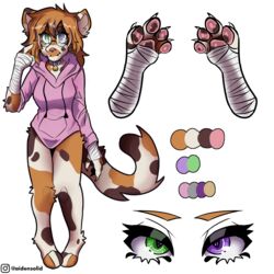  1:1 absurd_res anthro ashley_(calicos_rule4l) bandage bottomless calico_cat claws clothed clothing domestic_cat epens eyewear felid feline felis female glasses happy heterochromia hi_res hoodie hoodie_only mammal paws solo topwear topwear_only unknown_artist 