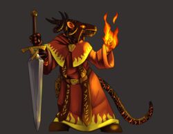  angry anthro belt black_body black_fur boots clothing cracked_skin elemental_creature elemental_manipulation fire fire_manipulation flaming_body flaming_eyes footwear fur glowing glowing_eyes grey_background hi_res holding_melee_weapon holding_object holding_sword holding_weapon horn lava lava_creature looking_forward male mammal melee_weapon mineral_fauna murid murine oniontrain rat red_body red_eyes robe rodent runes simple_background skaven solo standing stole_(clothing) sword warhammer_(franchise) warhammer_fantasy weapon 