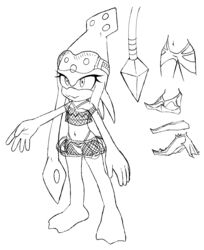  3_toes absurd_res abyss_the_squid anthro archie_comics barefoot bikini bikini_bottom clothing eyewear eyewear_on_head feet female fishnet_clothing flat_chested goggles goggles_on_head hb_lint hi_res membrane_(anatomy) monochrome plantigrade sega solo sonic_the_hedgehog_(archie) sonic_the_hedgehog_(comics) sonic_the_hedgehog_(series) swimwear tentacle toes webbed_feet 