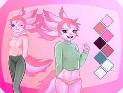  4:3 absurd_res adolescent amphibian anthro axolotl blue_eyes bottomwear breasts clothed clothing color_swatch crop_top cropped_sweater doli external_gills female freckles fur gills hair hands_behind_back head_gills hi_res hoodie marine midriff model_sheet mole_salamander navel one_eye_closed open_mouth panties pants pink_body pink_gills pink_hair pink_nose salamander shaded shirt shy simple_background slim small_breasts solo sweater sweatshirt tail topwear turtleneck underwear wink yoga_pants young 