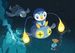  :d air_bubble antennae blue_eyes bubble chinchou colored_sclera commentary_request cross-shaped_pupils highres huntail no_humans open_mouth piplup pokemon pokemon_(creature) project_pochama riding riding_pokemon sitting smile submarine symbol-shaped_pupils tirtouga toes tongue underwater watercraft yellow_sclera 