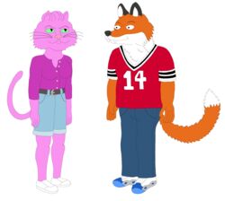  absurd_res anthro bojack_horseman boots breasts canid canine clothing cooper_wallace_jr darkbolt domestic_cat duo felid feline felis female footwear fox fur hi_res male mammal netflix orange_body orange_fur pink_body pink_fur princess_carolyn 