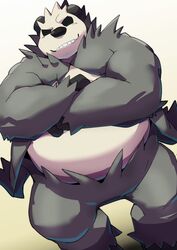  2022 anthro belly big_belly biped black_body black_nose generation_6_pokemon hi_res humanoid_hands kemono nintendo overweight pangoro pokemon pokemon_(species) shirosaru simple_background solo white_body 