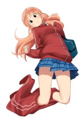  bad_id bad_twitter_id female highres hoshino_me_wo_tsubutte. hoshino_misaki jacket long_hair looking_at_viewer low_twintails nagashii_kouhei orange_hair pants school_uniform skirt solo track_jacket track_pants track_suit transparent_background twintails 