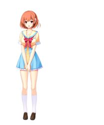  brown_hair female flower frilled_skirt frilled_sleeves frills full_body hair_flower hair_ornament highres hoshi_ori_yume_mirai koizumi_amane looking_at_viewer non-web_source open_mouth red_eyes ribbon shinozaki_marika shoes short_hair skirt smile solo standing transparent_background 