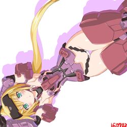  aqua_eyes bad_id bad_pixiv_id black_gloves blonde_hair blush dd_(ijigendd) doll_joints elbow_gloves eyebrows female frame_arms_girl gloves hair_between_eyes headgear jinrai_(frame_arms_girl) joints long_hair looking_at_viewer lying mecha_musume numbered on_back panties silhouette simple_background solo thigh_gap thighhighs underwear very_long_hair white_background white_panties 