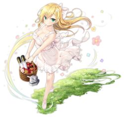  adapted_costume alternate_hairstyle apple azur_lane bare_arms bare_legs basket blonde_hair blush bow bracelet braid breasts cannon choker cleavage collarbone dress dutch_angle female floating flower food forbin_(azur_lane) forbin_(fleur_blanche)_(azur_lane) frilled_dress frills fruit full_body grass green_eyes hair_ornament hairbow holding holding_basket jewelry large_breasts long_hair looking_at_viewer mary_janes official_alternate_costume official_art petals picnic_basket see-through shiny_skin shoes smile solo standing strap torpedo transparent_background turret v_arms white_bow white_dress wind wind_lift yano_mitsuki_(nanairo) 