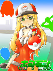  bad_id bad_pixiv_id baseball_cap commentary_request cookie_(touhou) cosplay female_protagonist_(pokemon_go) female_protagonist_(pokemon_go)_(cosplay) fingerless_gloves gloves hat hekiga_(freelot) highres kirisame_marisa long_hair poke_ball pokemon pokemon_go touhou 