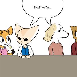  1:1 aggretsuko alcohol antelope anthro beverage borzoi bovid bran-draws-things canid canine canis champagne_glass clothed clothing container cup dialogue domestic_dog drinking_glass duo_focus english_text female fennec_fox fenneko fox gazelle glass glass_container glass_cup group hi_res horn hunting_dog inui_(aggretsuko) mammal sanrio sighthound simple_background speech_bubble text thomson&#039;s_gazelle true_antelope true_fox tsunoda_(aggretsuko) 