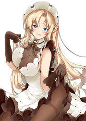  alternate_breast_size apron azur_lane bare_arms bare_shoulders black_gloves blonde_hair blue_eyes blush breasts brown_pantyhose cleavage cleavage_cutout clothes_lift clothing_cutout commentary_request cowboy_shot dress dress_lift female gloves highres jewelry large_breasts lifting_own_clothes long_hair maid maid_apron maid_headdress mikuchi3939 neck_ribbon official_alternate_costume open_mouth pantyhose ribbon ring see-through see-through_cleavage sidelocks simple_background skirt_hold sleeveless sleeveless_dress smile solo thighband_pantyhose vanguard_(azur_lane) vanguard_(half-hearted_masquerade)_(azur_lane) very_long_hair wedding_ring white_apron white_background white_dress 