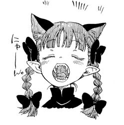  animal_ear_fluff animal_ears bad_id bad_tumblr_id blunt_bangs blunt_ends blush bow braid cat_ears closed_eyes commentary_request cropped_shoulders extra_ears facing_viewer fangs female greyscale hairbow hatching_(texture) high_collar kaenbyou_rin linear_hatching long_hair meowing monochrome mouth_focus nametake open_mouth pointy_ears portrait sharp_teeth simple_background solo teeth tongue touhou twin_braids twintails u_u white_background 