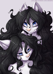  2021 anthro bethany_(jay_naylor) black_hair blue_eyes conditional_dnp digital_media_(artwork) domestic_cat felid feline felis female frown fur hair hi_res inner_ear_fluff jay_naylor long_hair mammal shaded smile solo tuft white_body white_fur 